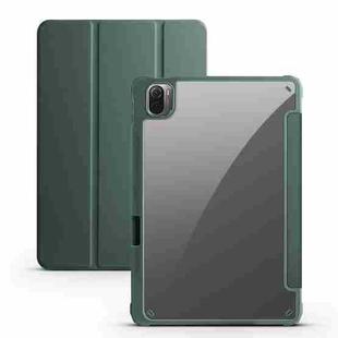 For Xiaomi Pad 5 Acrylic 3-folding Smart Leather Tablet Case(Dark Green)