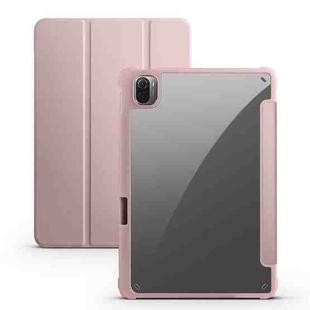 For Xiaomi Pad 5 Acrylic 3-folding Smart Leather Tablet Case(Ice Pink)