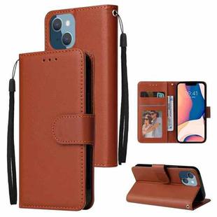 For iPhone 14 Plus Multifunctional Horizontal Flip Leather Case with Three Card Slot (Brown)