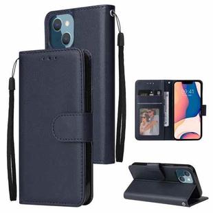 For iPhone 14 Plus Multifunctional Horizontal Flip Leather Case with Three Card Slot (Navy)