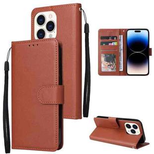 For iPhone 14 Pro Multifunctional Horizontal Flip Leather Case with Three Card Slot(Brown)