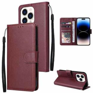 For iPhone 14 Pro Max Multifunctional Horizontal Flip Leather Case with Three Card Slot (Red Wine)