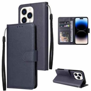 For iPhone 14 Pro Max Multifunctional Horizontal Flip Leather Case with Three Card Slot (Navy)