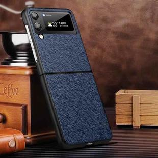 For Samsung Galaxy Z Flip4 Litchi Texture Genuine Leather Phone Case(Blue)