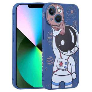 For iPhone 14 Plus Spaceman Binoculars Phone Case (Blue and Brown)