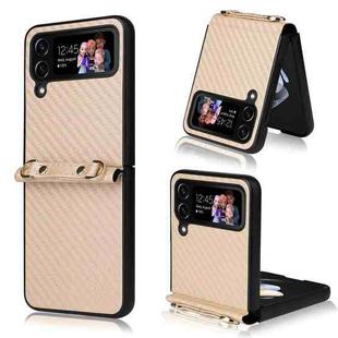 For Samsung Galaxy Z Flip4 Carbon Fiber Texture Phone Case With Lanyard(Gold)