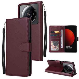 For Xiaomi 12S Ultra 3 Card Slots Multifunctional Leather Phone Case(Wine Red)