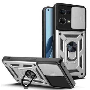 For OPPO Reno7 4G Sliding Camera Design TPU + PC Phone Case(Silver)