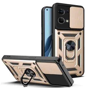 For OPPO Reno7 4G Sliding Camera Design TPU + PC Phone Case(Gold)