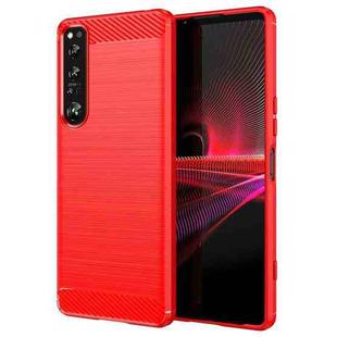 For Sony Xperia 1 IV Brushed Texture Carbon Fiber TPU Phone Case(Red)
