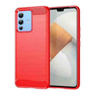 For vivo V23 5G Brushed Texture Carbon Fiber TPU Phone Case(Red)