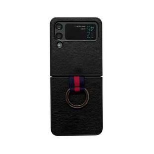 For Samsung Galaxy Z Flip4 Two-color Litchi Texture Phone Case With Ring(Black)