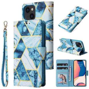 For iPhone 14 Marble Bronzing Stitching Horizontal Flip PU Leather Case (Blue)