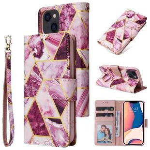 For iPhone 14 Marble Bronzing Stitching Horizontal Flip PU Leather Case (Purple)