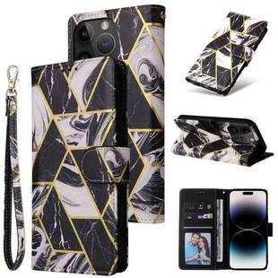 For iPhone 14 Pro Marble Bronzing Stitching Horizontal Flip PU Leather Case(Black)