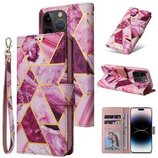 For iPhone 14 Pro Marble Bronzing Stitching Horizontal Flip PU Leather Case(Purple)