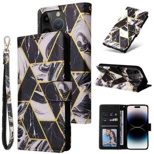 For iPhone 14 Pro Max Marble Bronzing Stitching Horizontal Flip PU Leather Case (Black)