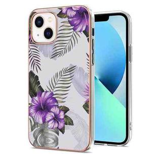 For iPhone 14 Electroplating Pattern IMD TPU Shockproof Case (Purple Flower)