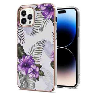 For iPhone 14 Pro Max Electroplating Pattern IMD TPU Shockproof Case (Purple Flower)