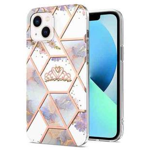 For iPhone 14 Plus Electroplating Splicing Marble Flower Pattern TPU Shockproof Case (Crown)