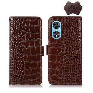 For OPPO A97 5G Crocodile Top Layer Cowhide Leather Phone Case(Brown)