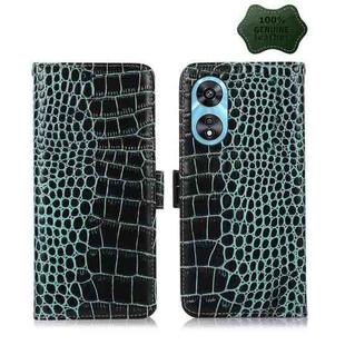 For OPPO A97 5G Crocodile Top Layer Cowhide Leather Phone Case(Green)