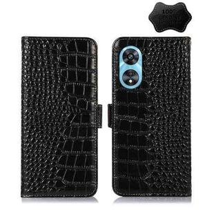 For OPPO A97 5G Crocodile Top Layer Cowhide Leather Phone Case(Black)