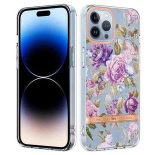 For iPhone 14 Pro Flowers and Plants Series IMD TPU Phone Case(Purple Peony)