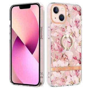 For iPhone 14 Ring IMD Flowers TPU Phone Case (Pink Gardenia)