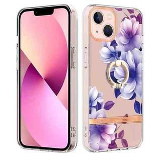 For iPhone 14 Plus Ring IMD Flowers TPU Phone Case (Purple Begonia)