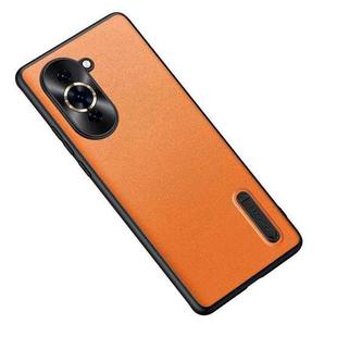 For Huawei nova 10 Folding Holder Plain Leather Phone Case(Orange)
