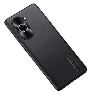For Huawei nova 10 Folding Holder Plain Leather Phone Case(Black)