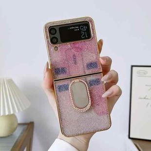 For Samsung Galaxy Z Flip4 5G Shinning Diamond Ring Holder Phone Case(Pink White)