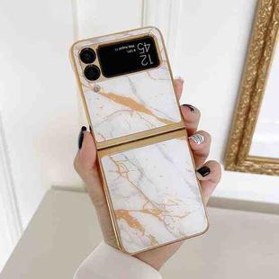 For Samsung Galaxy Z Flip3 5G Electroplated Marble Pattern Phone Case(White Gold)