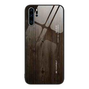 For Huawei P30 Pro Wood Grain Glass Protective Case(Black)