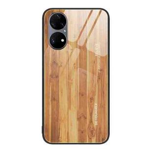 For Huawei P50 Pro Wood Grain Glass Protective Case(Yellow)
