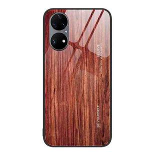 For Huawei P50 Pro Wood Grain Glass Protective Case(Coffee)