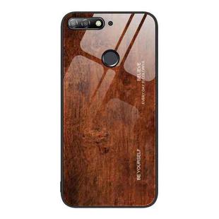 For Huawei Enjoy 8e Wood Grain Glass Protective Case(Dark Brown)