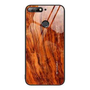 For Huawei Enjoy 8e Wood Grain Glass Protective Case(Light Brown)