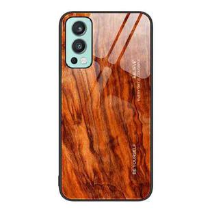 For OnePlus Nord 2 5G Wood Grain Glass Protective Case(Light Brown)