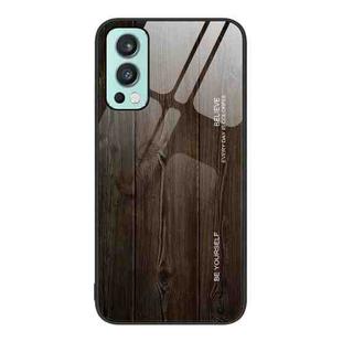 For OnePlus Nord 2 5G Wood Grain Glass Protective Case(Black)
