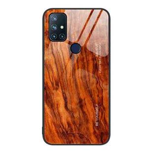 For OnePlus Nord N10 5G Wood Grain Glass Protective Case(Light Brown)