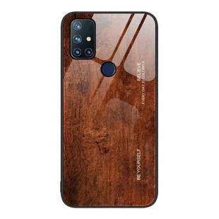 For OnePlus Nord N10 5G Wood Grain Glass Protective Case(Dark Brown)