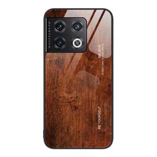 For OnePlus 10 Pro Wood Grain Glass Protective Case(Dark Brown)