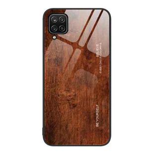 For Samsung Galaxy A12 5G Wood Grain Glass Protective Phone Case(Dark Brown)