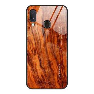 For Samsung Galaxy A20e Wood Grain Glass Protective Phone Case(Light Brown)