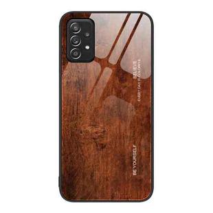 For Samsung Galaxy A52 Wood Grain Glass Protective Phone Case(Dark Brown)