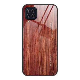 For Samsung Galaxy M32 Wood Grain Glass Protective Phone Case(Coffee)