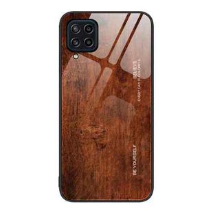 For Samsung Galaxy M32 Wood Grain Glass Protective Phone Case(Dark Brown)
