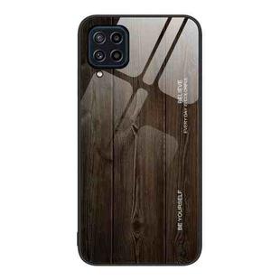 For Samsung Galaxy M32 Wood Grain Glass Protective Phone Case(Black)